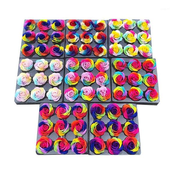 

9pcs/box colorful soap rose decorative flowers soap flower petal wedding favors valentine's day gift rainbow rose bouquet floral1