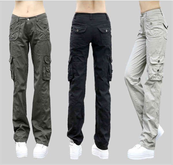 

women's pants & capris wholesale military 100% cotton cargo with pockets women loose camouflage straight trousers females summer casual, Black;white