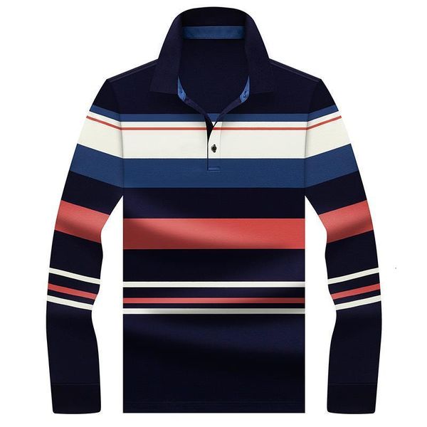 

2021 new 100% cotton business striped polos men's brand embroidery polo shirt men's long sleeve polo shirt 8706, White;black