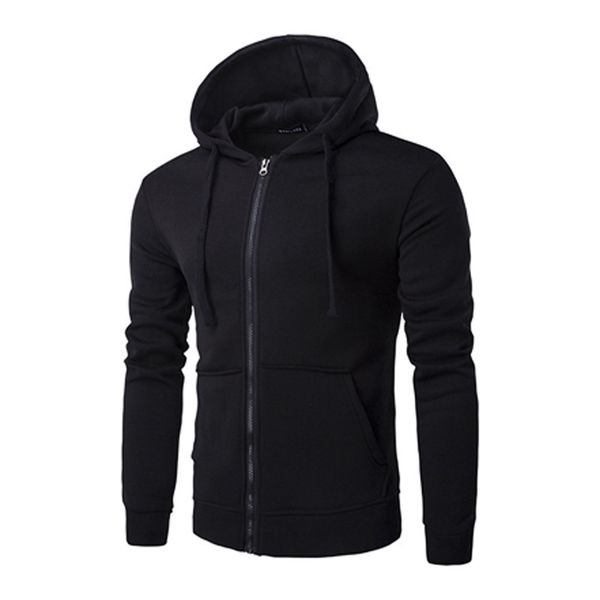 

winter men and women casual jacket sports plus velvet hooded cardigan zipper sweater pure color custom wholesale, Black