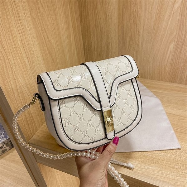 

designer sale summer popular saddle bag women's new fashion net red pearl chain bag messenger single shoulder