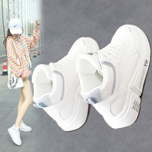 

tide brand 2020 winter new korean version of all-match thick-soled leather white shoes women's high-casual sports flat shoes