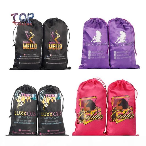 

заказные логотип парик сумки атласные сумки drawstring волос упаковка наращивание волос упаковка