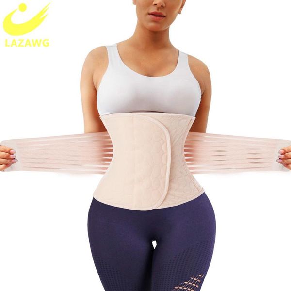

lazawg women waist trainer slimming belt body shaper postpartum belly trimmer band pulling shapewear corset lumbar support strap, Black;gray