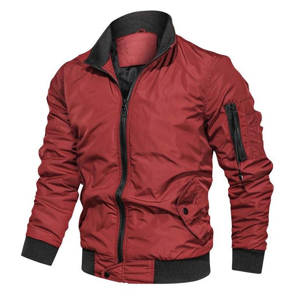 

running jackets men's autumn winter flight suit coats simple casual solid color stand collar outerwear male jacket mens brand clothing, Black;red