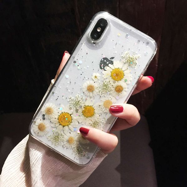 

qaqianliyao - handmade mobile phone cover with real dry flower vip 11 pro max x xs max xr 6 6s 7 8 plus, soft tpu back coverlk