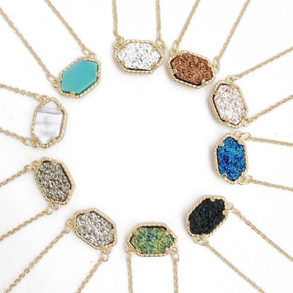 

womens luxury druzy necklace 10colors geometric natural stone pendant link chains for ladies fashion jewelry accessories, Silver
