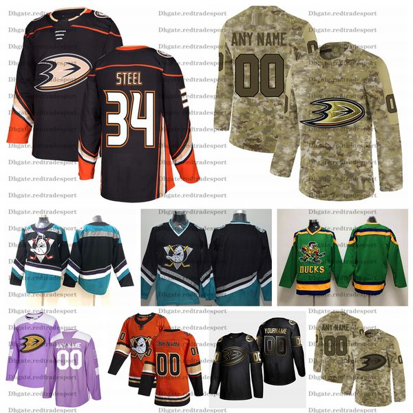 

2021 sam steel anaheim ducks hockey jerseys customize name alternate black teal #34 sam steel stitched hockey shirts s-xxxl, Black;red