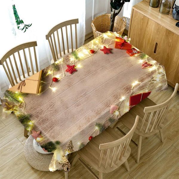 

3d christmas tablecloth imitation wood grain light post and bell pattern rectangular/round table cloth cover towel1