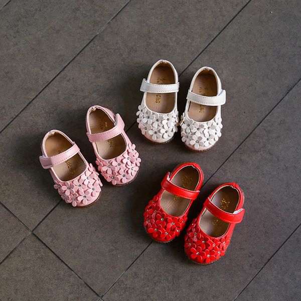 

2021 autumn new girls shoes princess flower children outdoor wedding children soft pu shoes 0-1 years old q0112, Black;red