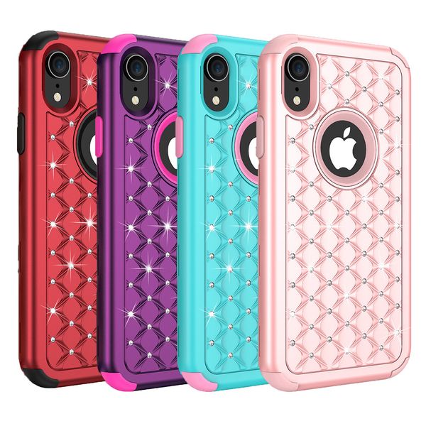 

luxury diamond women phone case heavy duty hybrid full-body protective cover defender case for iphone xr xs max