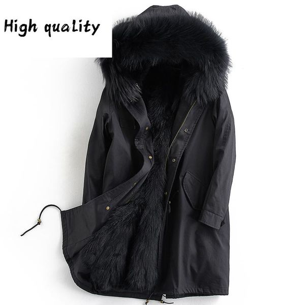 

parka men real racoon dog fur liner men's winter jacket long coat jackets parkas hombre invierno ml-pk10 kj1189, Black