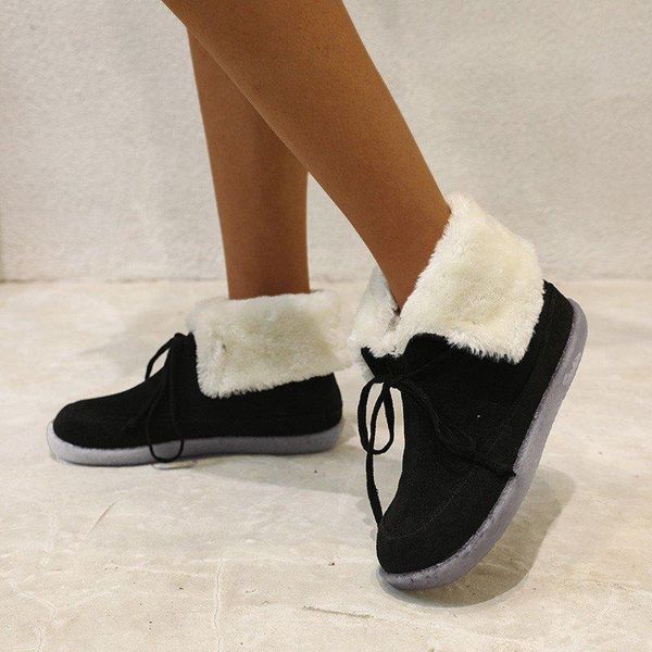 

women shoes flat round toe ankle boots single boots cotton low-lace-up classic winter comfortable short snow, Black