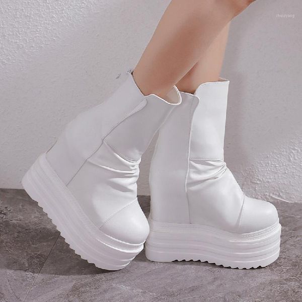 

2020 wedges ankle boots white black rubber sole shoes platform boots women lacing autumn platform heels shoes heel 15 cm1