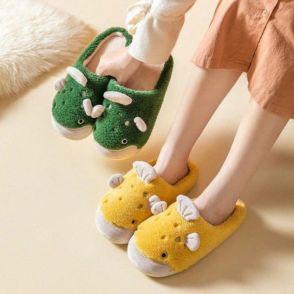

contracted design fish warm plush anti-slip indoor home floor slippers soft sole comfortable shoes women men footwear female #fn7f, Black
