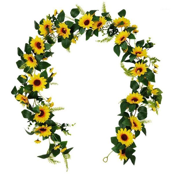 

sunflower garland artificial flowers vine fake sun flowers hanging vines for home office garden wedding party decor1