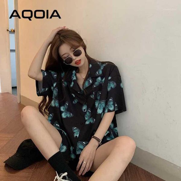 

beach style short sleeve loose women blouse shirt butterfly printing button up womens shirts 2020 summer ins fashion blouses1, White