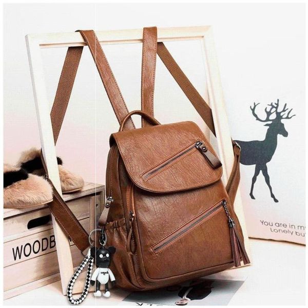 

valenkuci shoulder school bag retro large backpack women's knapsack travel backpacks women pu leather rucksack mochila back pack