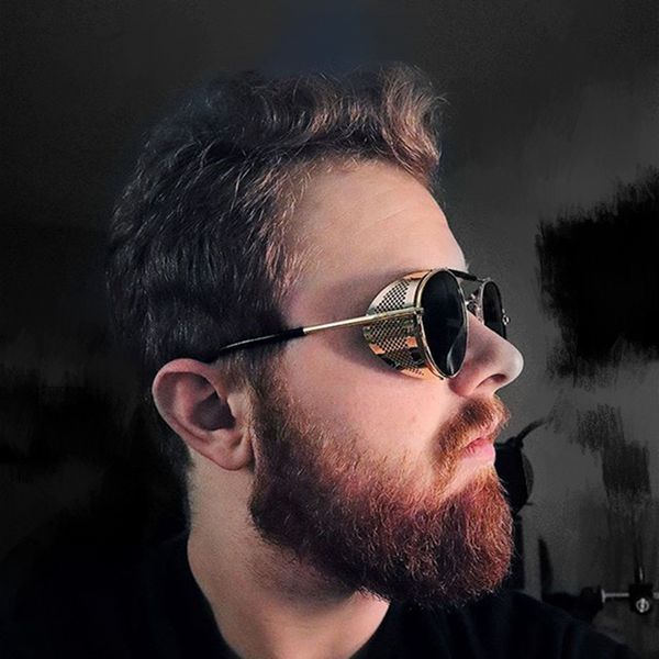 

men's personality steam punk sunglasses metal frame male retro round sun glasses side windshield women's sunglasses toad lenses, White;black