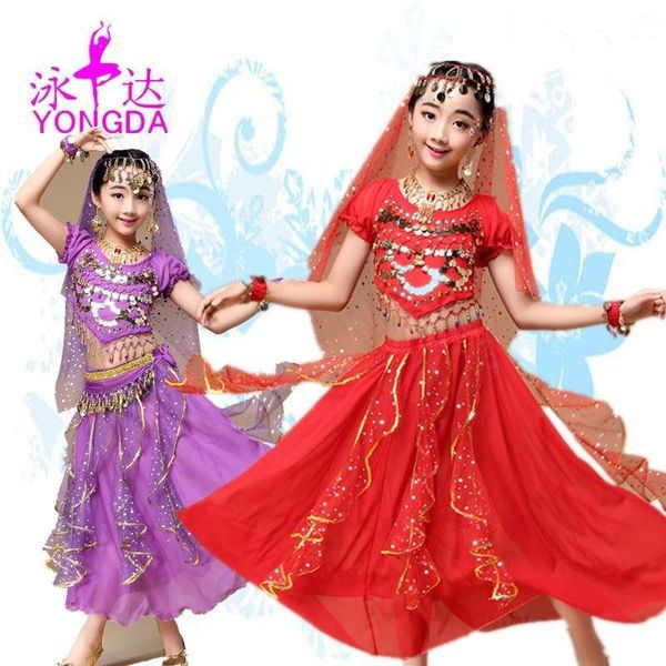 

2020 indian 61 girl children's belly dance performance costume, Black;gray