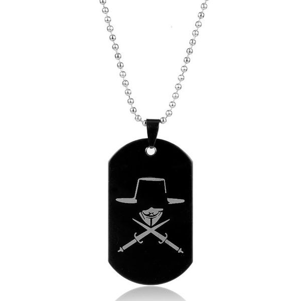 

chains dongsheng movie stainless steel v for vendetta necklace black dog tag fawkes double sword pendant christmas gift-3, Silver