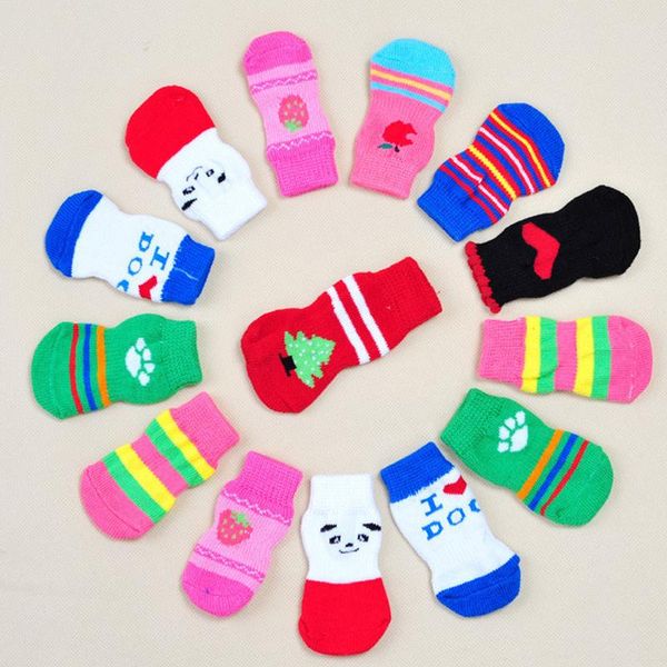 

dog apparel 4pcs/set warm pet puppy socks cute cartoon anti slip soft knits small medium dogs protector products