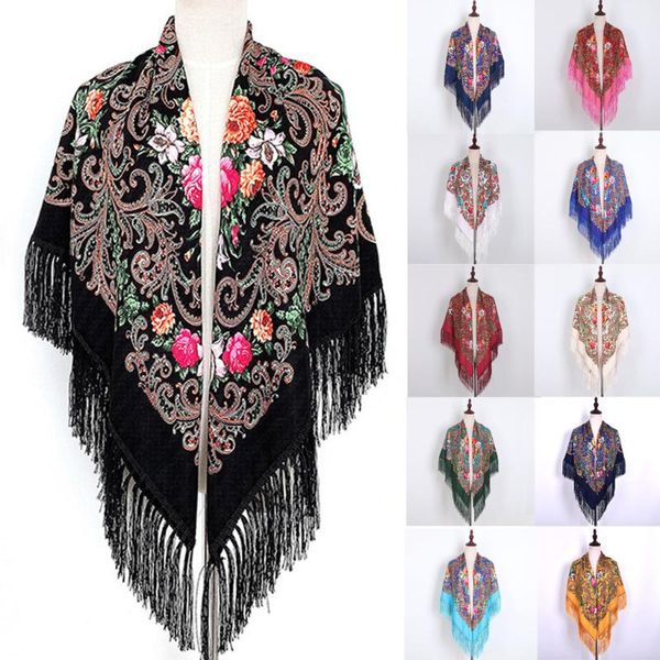 

men women all-match women lady muslim folk-custom print tassel square scarf wrap shawl travel scarve bandanna new autumn winter, Blue;gray