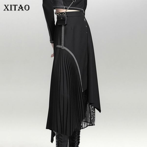 

xitao patchwork button draped irregular skirt women 2020 winter casual fashion new style temperament all match skirt zy2944 y1214, Black