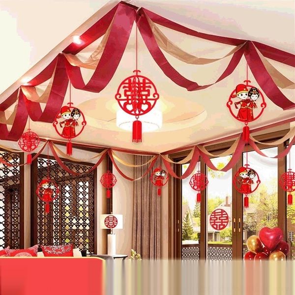 

47lwy set ceiling hanging wine flower wave red wine room wedding ribbon set ceiling hanging decoration arrangement red wave ribbon flower ar