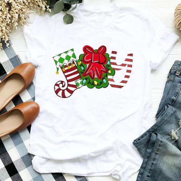 

women merry christmas clothing letter cartoon 90s cute holiday clothes ladies graphic print tee tshirt female t-shirt, White