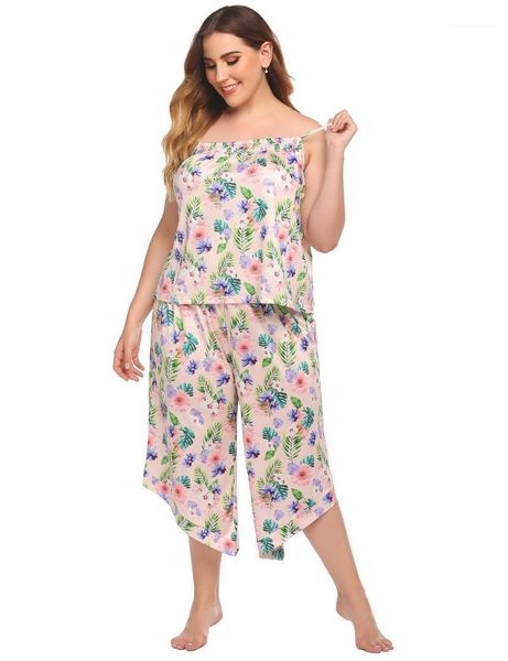 

size tracksuits summer sleeveless floral print 2pcs set fashion casual women clothes 2021 new arrivals womens designer plus, Gray