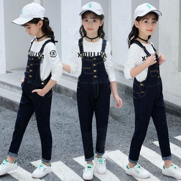 

new spring autumn jumpsuit for girls kids denim pants kids jumpsuit clothes baby girl overalls teenage girls jeans overall t151 y200704, Blue