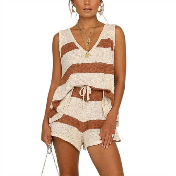 

vicabo women set striped v neck tank and shorts summer clothes set 2 pieces fashion 2020 women clothing, Gray