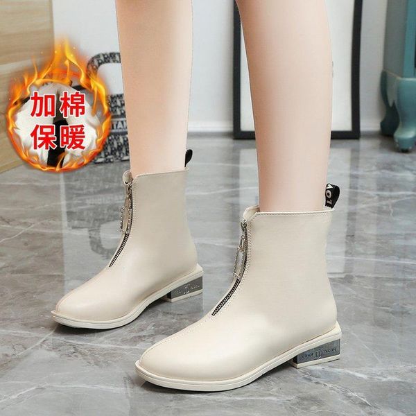 

2021 new ankle boots women leather platform boots fashion gothic zip white winter shoes woman botas mujer large size, Black