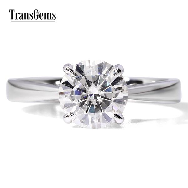 

transgems classic solitare engagement ring 14k white gold 1ct ct 6.5mm f color engagement ring for women wedding y200620, Slivery;golden