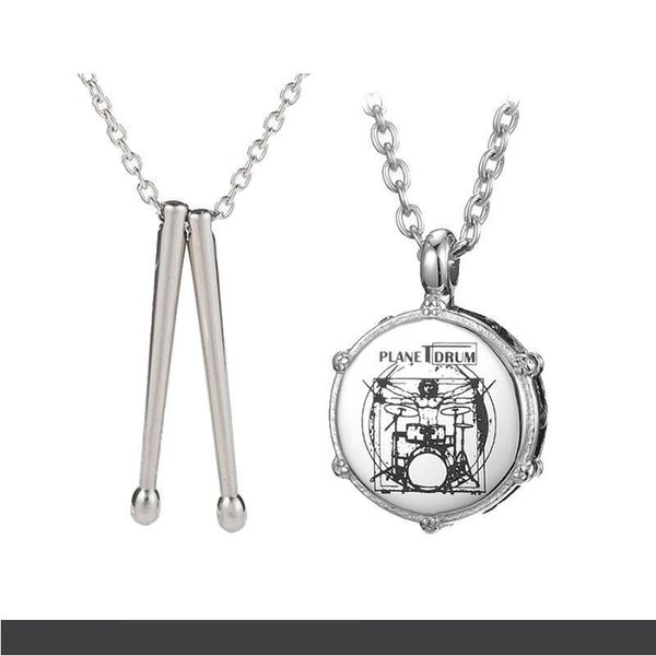 

stainless steel men's fashion necklaces music rockers hiphop rock necklace drum and drum sticker chain pendant necklace jewelry, Silver