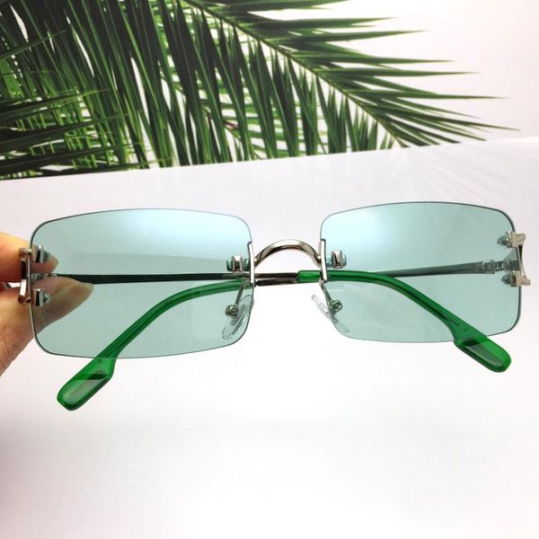 

Small Rectangle Sunglasses Vintage Shades For Women Tinted Green Rimless Square Sun Glasses Men Female Brand Fashion Designer, White;black