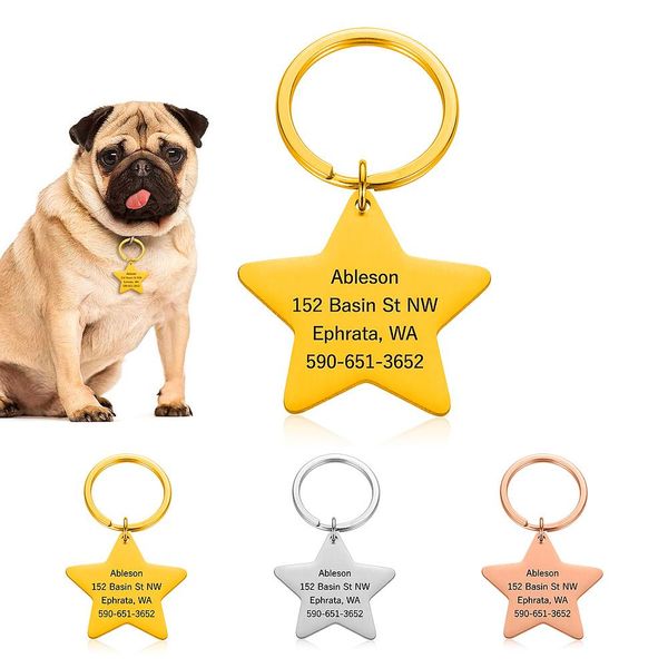 

теги id для домашних животных для кошек и собак персонализированные id собаки теги пентаграмма воротник аксессуары собака тег graved тель-се