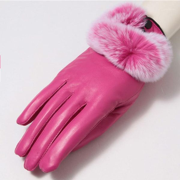 Fünf Fingerhandschuhe 2021 Winter Warm Echtleder Handschuh mit Rex Pelz Weibliche Echte Frauen Hand Handgelenk1