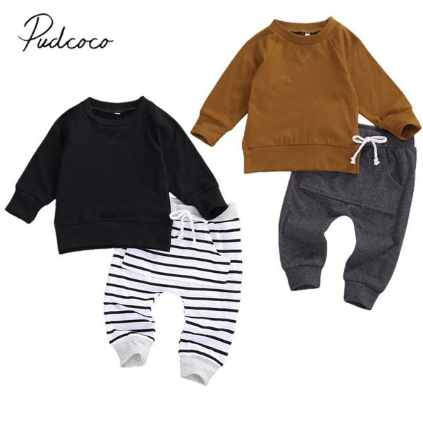 

clothing sets infant kids baby boys 2pcs set clothes long sleeve hoodie pocket pants solid spring autumn outfits, White