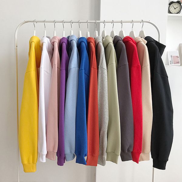 

women sweatshirts velvet solid 14 colors korean female hooded pullovers 2020 cotton thicken harajuku oversized hoodies women, Black