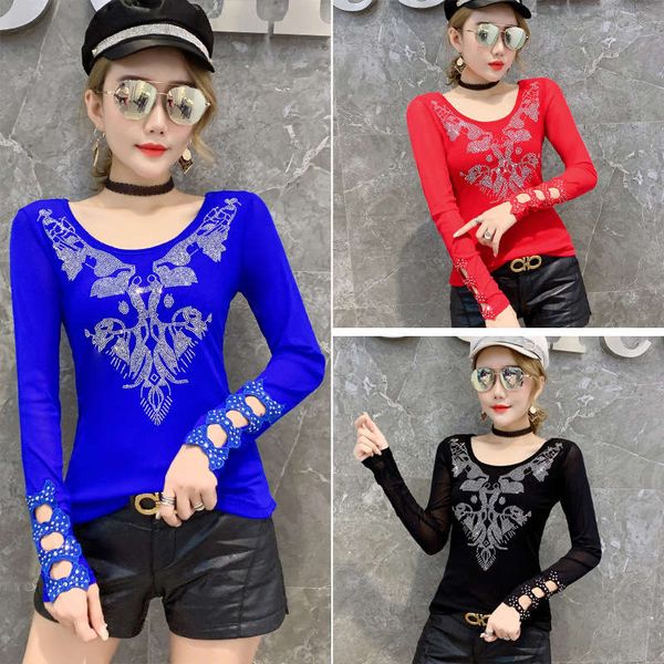 

new autumn 2019 heavy technology diamond mesh top, Black;gray