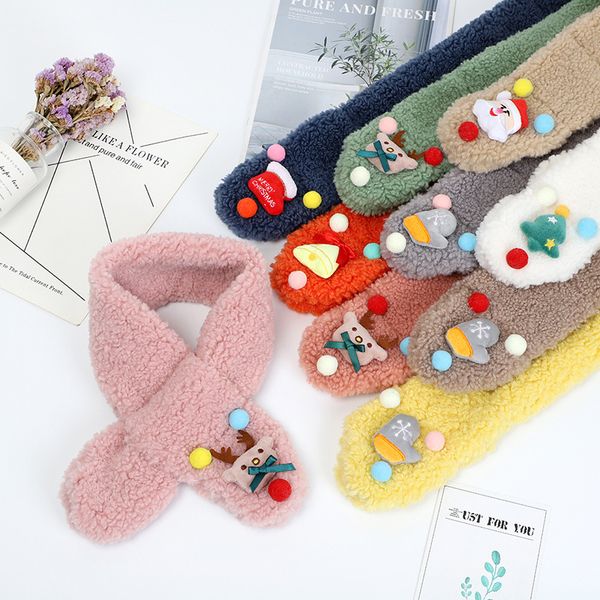 

korean style childrens scarf girls and boys baby toddler scarf lambswool christmas plush cross scarf, Red;brown