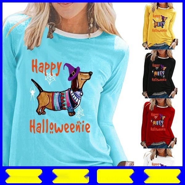 

2020 coat t-shirt halloween autumn happy dog long sleeve casual fashion loose oversized women's t-shirt jytff, White