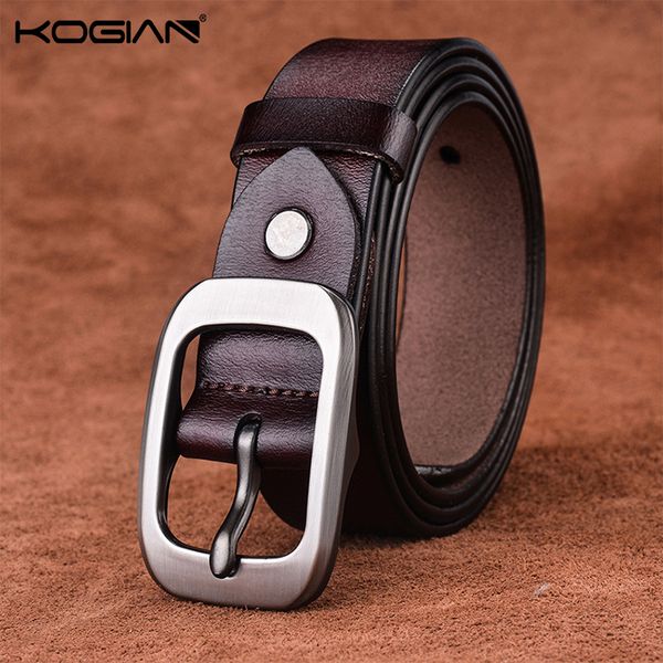 

women's simple and versatile fashion korean pure leather black belt student decorative jeans practical, Black;brown