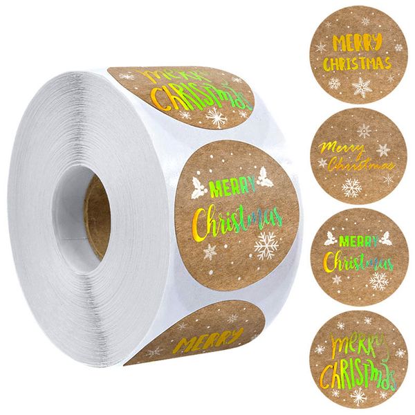 

500pcs 2.5cm merry christmas snowflake sealing stickers candy bag christmas decor santa claus gift box labels