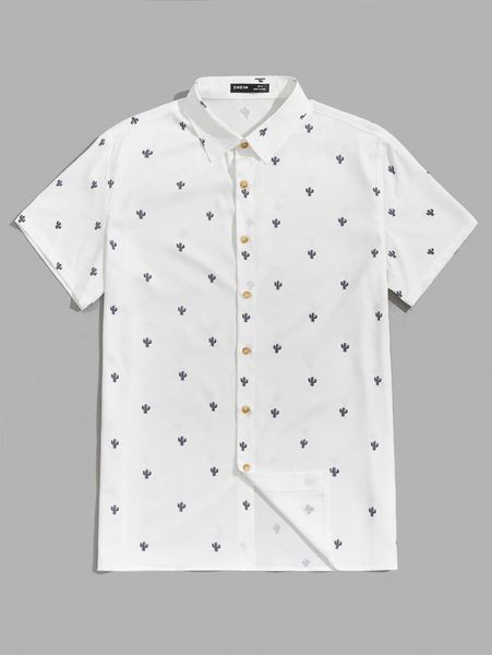 

men allover cactus print collared shirt m0cl#, White;black