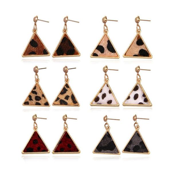

e7888 geometric triangle panther cheetah earrings female vegan leather equilateral triangle earrings jewelry wholesale, Silver