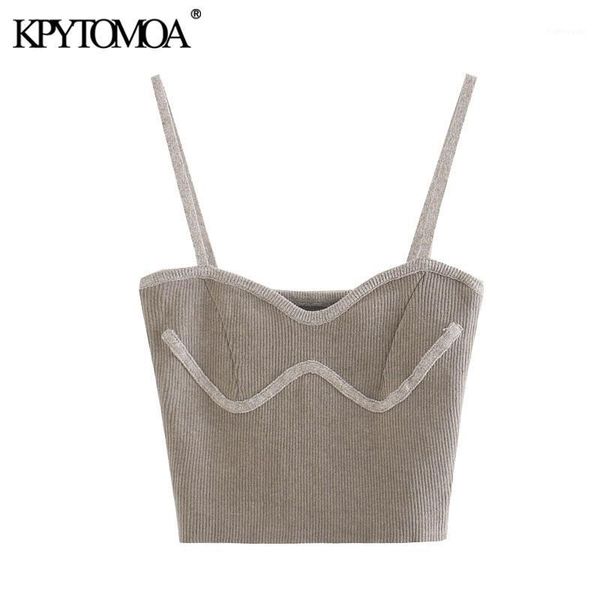 

kpytomoa women 2020 sweet fashion ribbed cropped knitted blouses vintage patchwork thin straps female shirts blusas chic 1, White