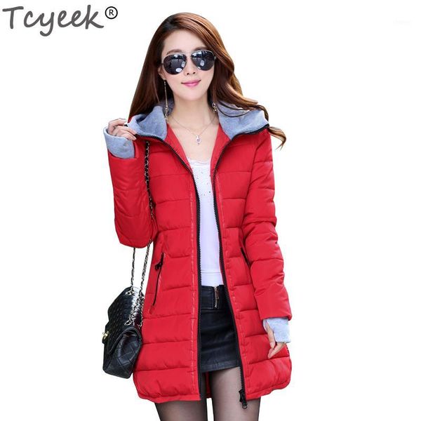 

tcyeek women's cotton-padded jacket 2017 winter medium-long down cotton plus size jacket female ladies jackets and coats yg8881, Black